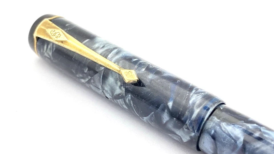 CANETA TINTEIRO VINTAGE CONWAY STEWART NO 479 EM MÁRMORE AZUL 14K FINA NOVA NA CAIXA INGLATERRA - Imagem 2 de 4