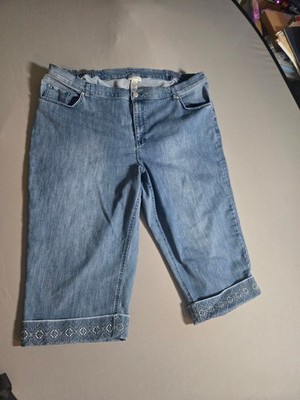 Catherines Women's Plus Size Denim Capri Pants with Embroidered Hem 26W