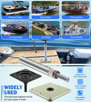 2PCS Boat Seat Pedestal Mount Kit - 3/4 Pin Post & 7x7 Base Plate, Adjustable Height For Fishing & Pontoon Boats