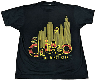 Vintage 80s Screen Stars Chicago T-Shirt XL Single Stitch Windy City Skyline Tee
