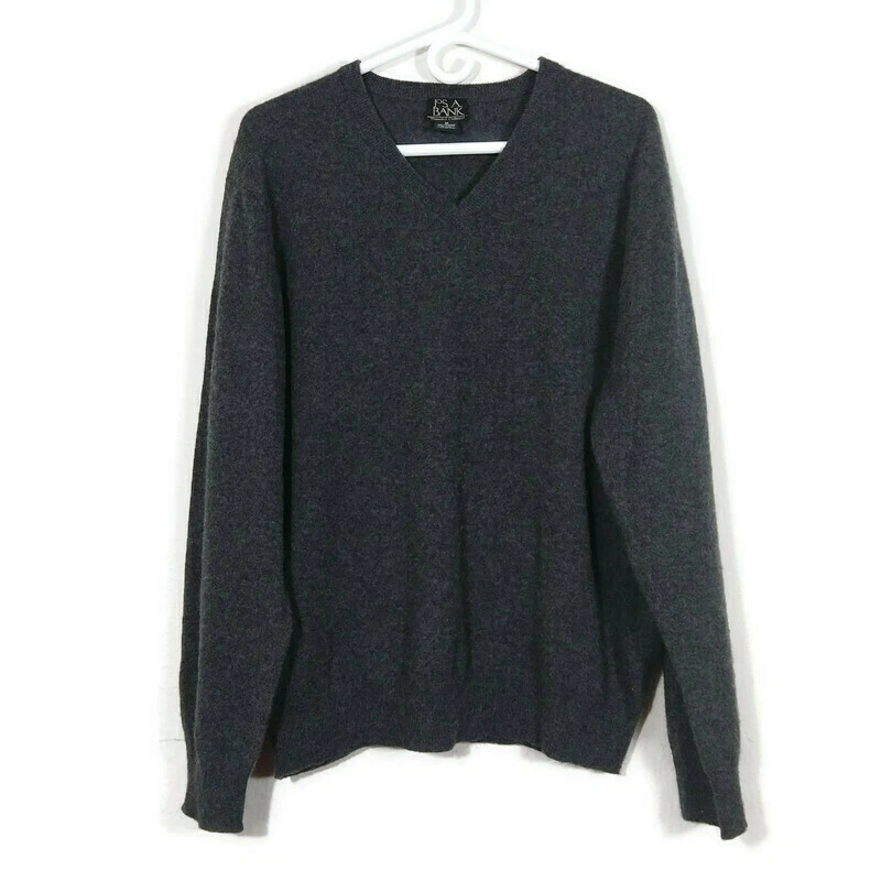 Jos A Bank Traveler's Collection Men's 100% Cashmere V Neck Sweater Gray Size M