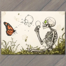 Art Print Detailed Skull With Butterfly Swirls Dark Ink Fantasy Gothic Style