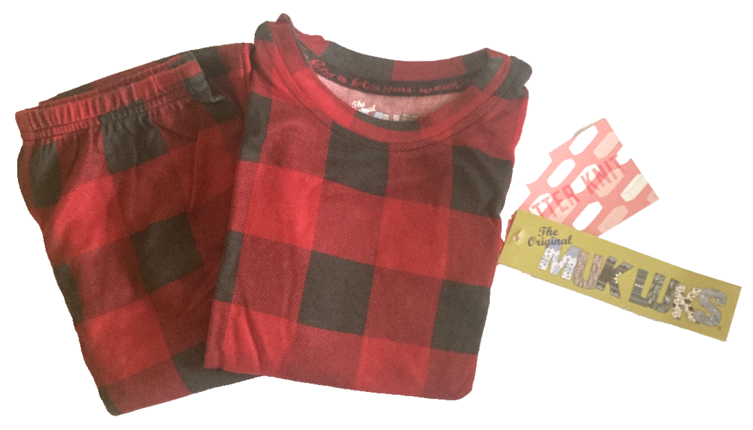 MUK LUKS Children's Pajama Set Unisex SIZE Butter Knit RED/BLACK Buffalo  Plaid