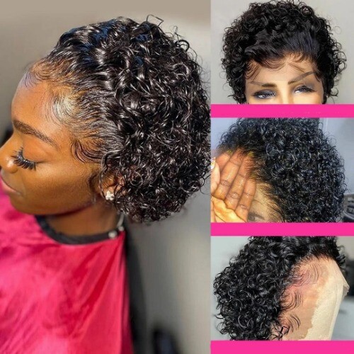 Short Pixie Cut Wig HD Lace Frontal Wig Short Curly Human Hair Wigs Deep Wave - Bild 13 von 27