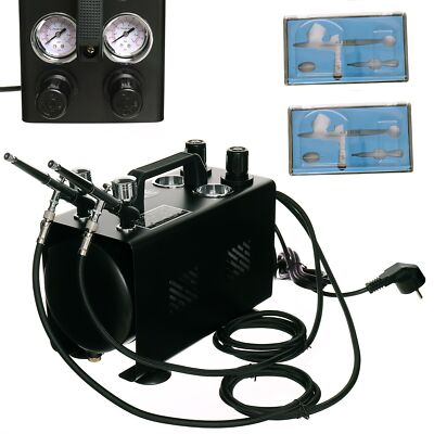 Modellkompressor mit zwei Airbrushes 2 Reduzierstücke ölfrei 47dB