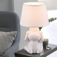 Nachttischleuchte Tischlampe Beistellleuchte Affe Textil Keramik Weiß Wohnzimmer