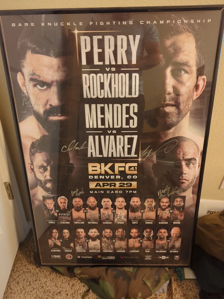 BKFC 41 Mike Perry V Luke Rockhold, Alvarez Vs Mendes UFC Signed Event Poster  - Image 2 of 4