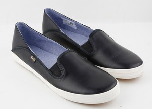 keds black leather slip on