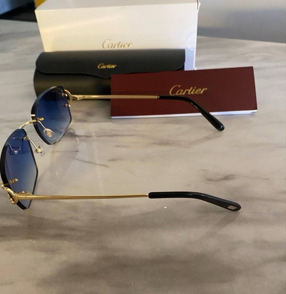 Authentic Cartier Sunglasses Blue Lenses & Gold Rims eBay
