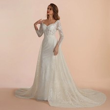 Luxury Mermaid Wedding Dresses Scoop Neck Detachable Train Lace Appliques Gowns