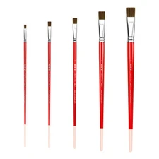 XDT#747 Flat Tip Art Brush Set 5Pc #1#3#5#9#11 Sable Acrylic Oil Watercolor