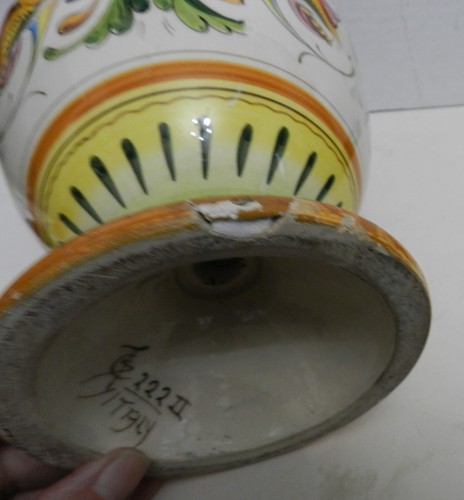 "RRbx -- ITALIENISCHE DERUTA ART KERAMIKLAMPE BASISVASE, Serpentinengriffe, wie 10" - Bild 7 von 12