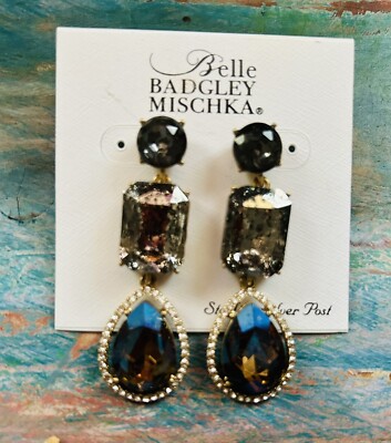 New Belle Badgley Mischka Sterling Silver Post Glam Blue Black