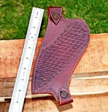 Leather Hand Engraved Pancake Fixed Blade Knife Belt Sheath Folding Tool Case 38
