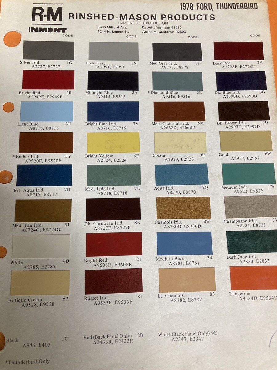 1957 Thunderbird Color Codes