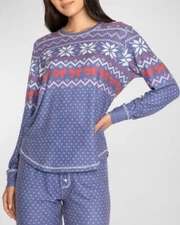 PJ Salvage Cozy Vibes Fair Isle Pajama Top Peachy Lounge Sleep Blue Size M 1X 2X