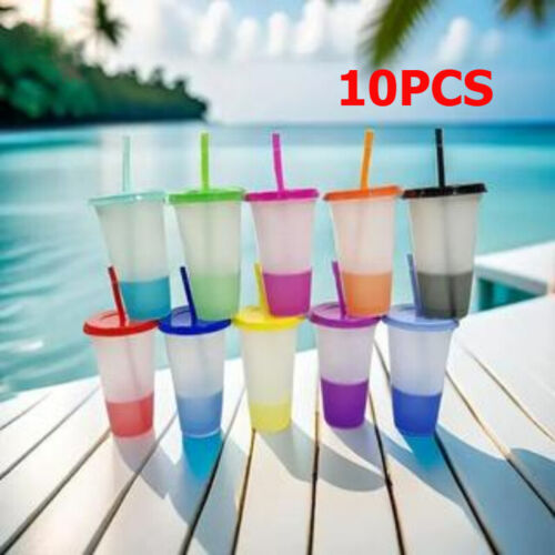10PCS Temperature Sensitive Colorful Changing Tumblers With Lid Straw PP Plastic