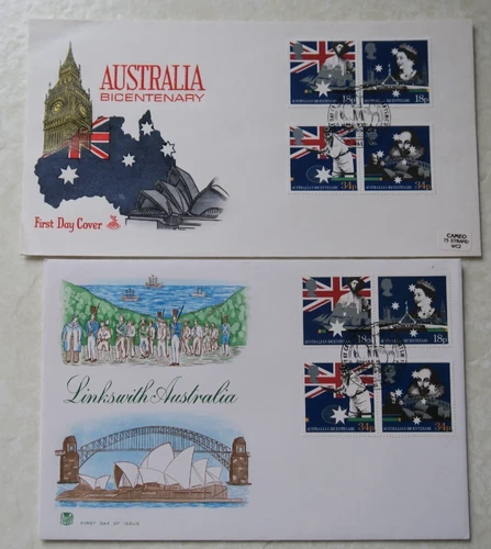 2 x 1988 STUART & MERCURY FDCS - AUSTRALIAN BICENTENARY - FIRST DAY PORTSMOUTH