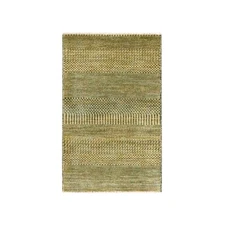 2'x3' Light Brown Modern Grass Design Hand Knotted Wool Sample Mat Rug G76460