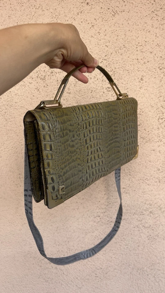 Винтажный PIERRE CARDIN кожаный клатч / наплечная сумка оливковый зеленый сделано в Италии - Изображение 4 из 4