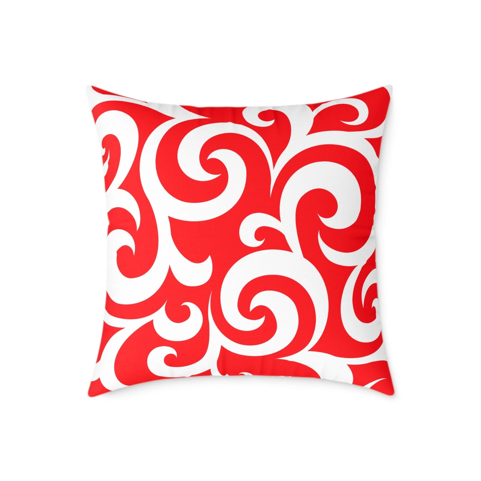Red Swirl Pattern Square Pillow | Decorative Throw Pillow, Holiday Accent