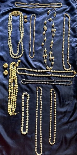 Lot 11 Vtg Faux Pearl Necklaces+2 Earrings Wedding Costume Jewelry Craft Resale