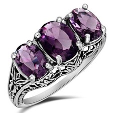 2CT Natural Amethyst 925 Solid Sterling Silver Art Deco Ring Sz 6 XB3-3
