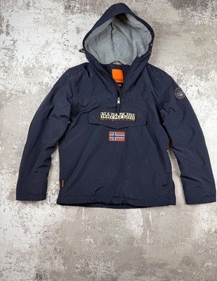 Napapijri Rainforest Fleece Anorak Jacket Blue Hooded Outdoor Regular Fit Size L