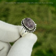Valentines Sale 925 Silver Amethyst Rough Stone Crown Chakra Ethnic Ring Size 7