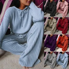 Womens Tracksuits 2PCS Set Ladies Tops Pants UK Hooded Loose Loungewear Knitwear