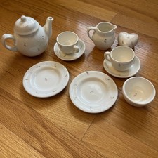 Antique Baby Doll Tea Set. Porcelain cream Color With Small Rose Pattern