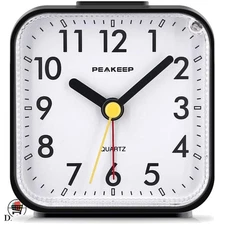 Silent Battery Operated Travel Alarm Clock - Gentle Wake & Lighted Dial