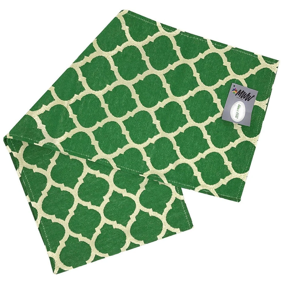 Moroccan Me Crazy Table Runner Ikat Mat Mediterranean Decor Green Shiny NEW - Image 3 of 4