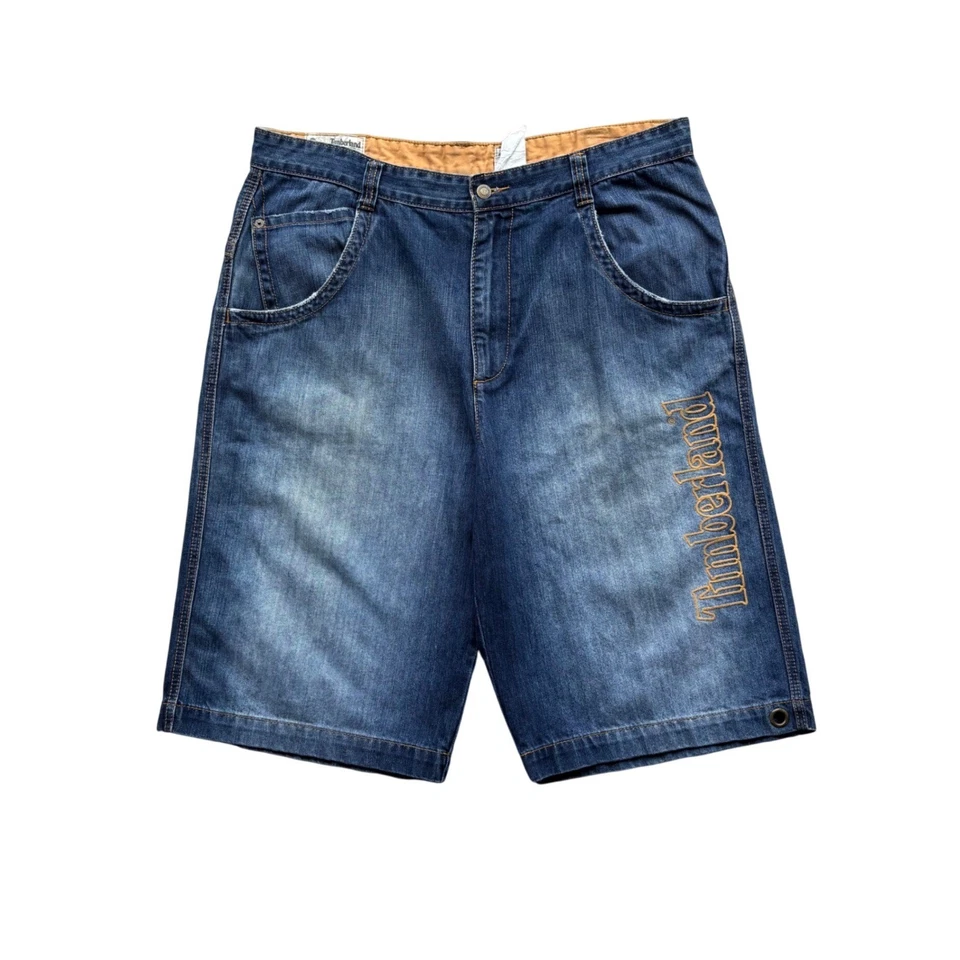 Pantalones Cortos de Carga Timberland Para Hombres Denim Azul Lavado Logo Bordado Talla 36 Y2K Patinador Foto 2 de 4