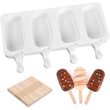 sicle Mold Silicone 4 Cavity Ice Maker Reusable Ice Cream Tray with 50
