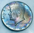 1968 D Kennedy Half Dollar Rainbow Toned 40% Silver Beautiful Colors 🌈