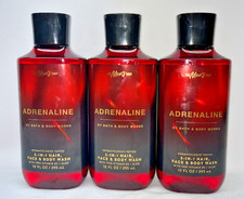 3 ADRENALINE Bath Body Works Men's 3 in 1 Hair Face Body Wash NEW 10 oz
