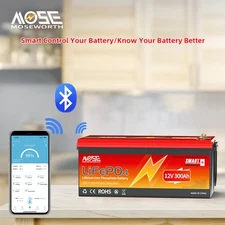 MOSEWORTH 12V 300Ah LiFePO4 Lithium Battery 200A BMS Bluetooth Trolling RV Solar