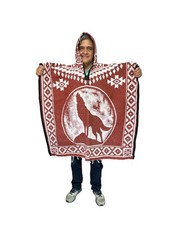 2XL MEXICAN PONCHO WITH HOOD , HOWLING WOLF BLANKET , ONE SIZE , TERRACOTA