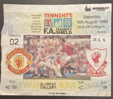 1990 Liverpool Manchester United Charity Shield Football Match Ticket Stub