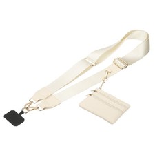 Phone Strap with Wallet and Patches for Travel Shopping, Beige