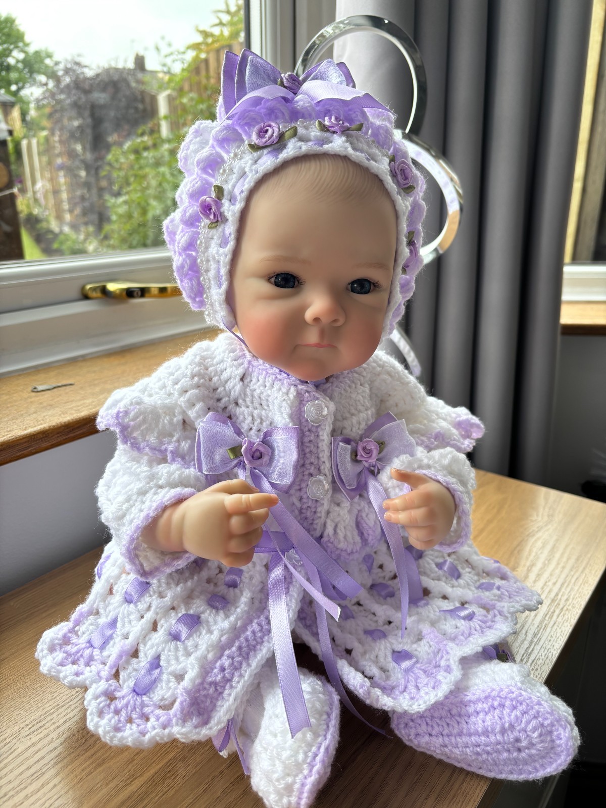 Baby Cardigan Bonett Shoes Hand Crochet Romany Reborn Newborn