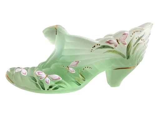 Fenton Cat Slipper-Willow Green RARE Artist Stacy Williams 95th Anniversary