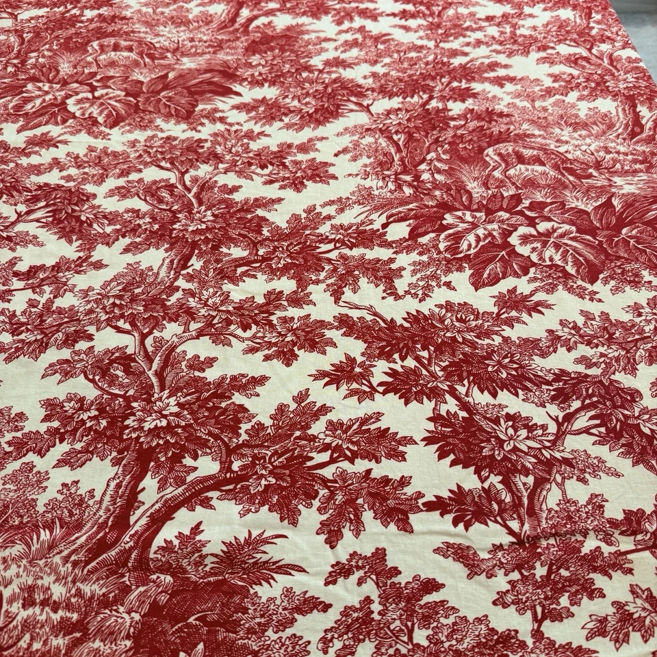 Oversized Linen Tablecloth French Toile De Jouy Red With Beige Border 112x66" - Image 4 of 4