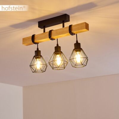 Yaak Deckenleuchte Vintage, Schwarz & Holz, 3x E27, Höhenverstellbar Bis 78,5cm – Ohne Leuchtmittel, Individuell Einstellbar