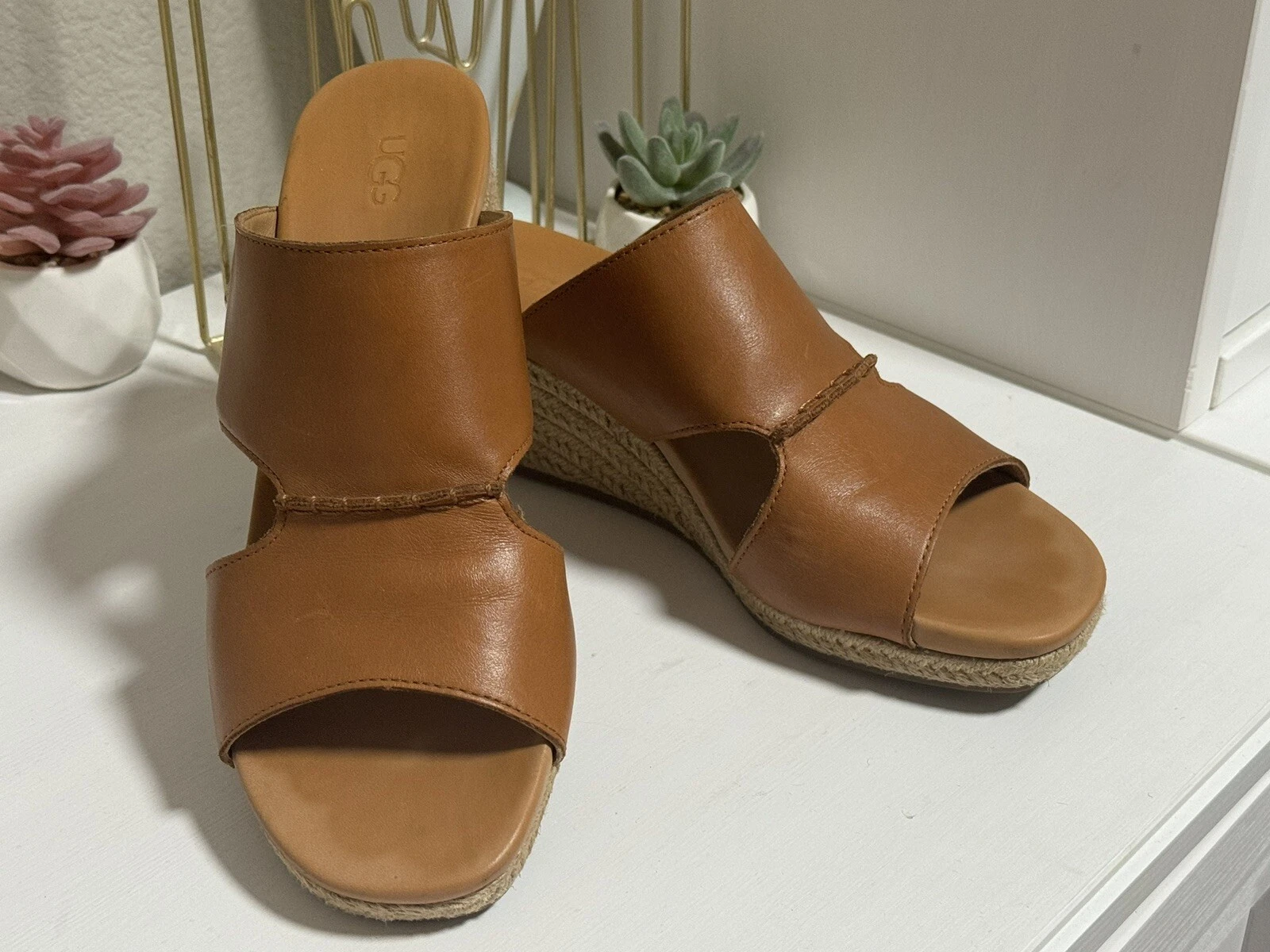 Sandali Ugg Eirene marroni in pelle espadrillas zeppa taglia 10 SN1119970