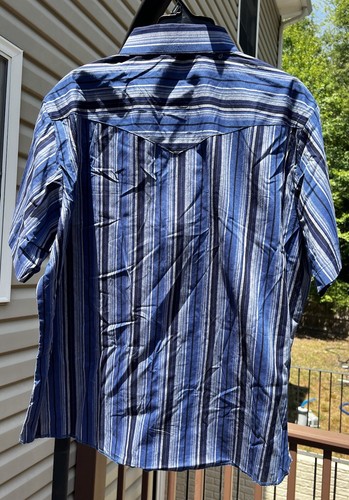 Camicia wrangler western, a righe blu, maniche corte, a scatto perla, taglia 2XL uomo - Foto 8 di 9