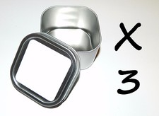 3 X 8-oz Square Blank White Label Slip On Lid Metal Tin Can Container Crafts Box