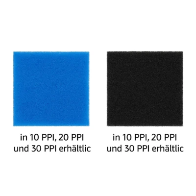 gws Filterschaum in schwarz oder blau – 50x50 cm, 2,3,5 cm Stärke, 10,20,30 PPI
