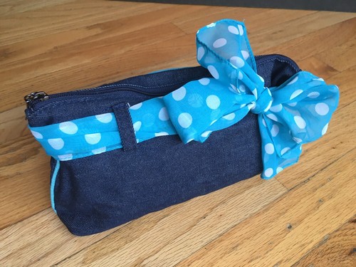 Mary Kay Weekender Denim Blue Makeup Cosmetic Zipper Clutch Bag - Picture 3 of 7